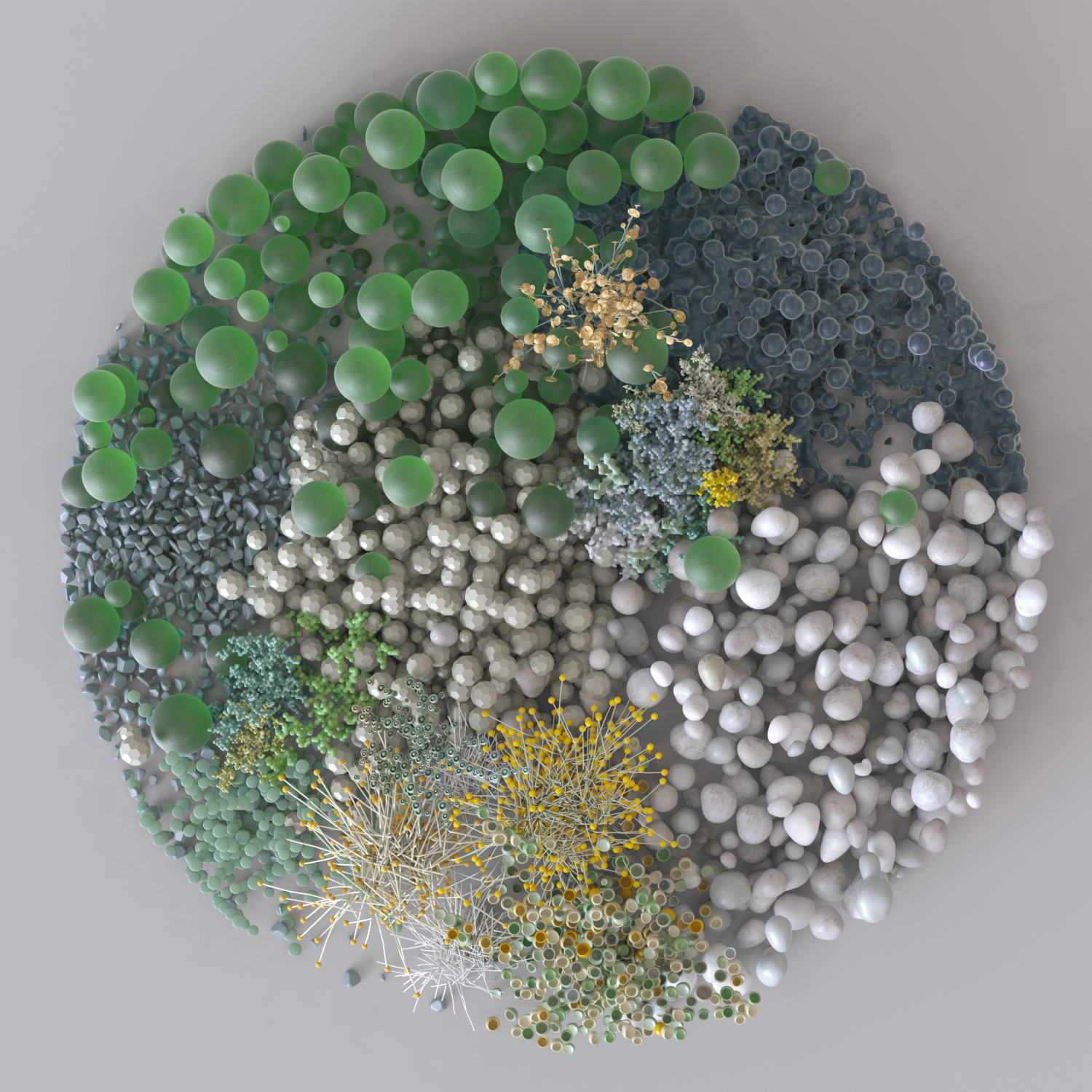 Graphic composition composed with 3D particles